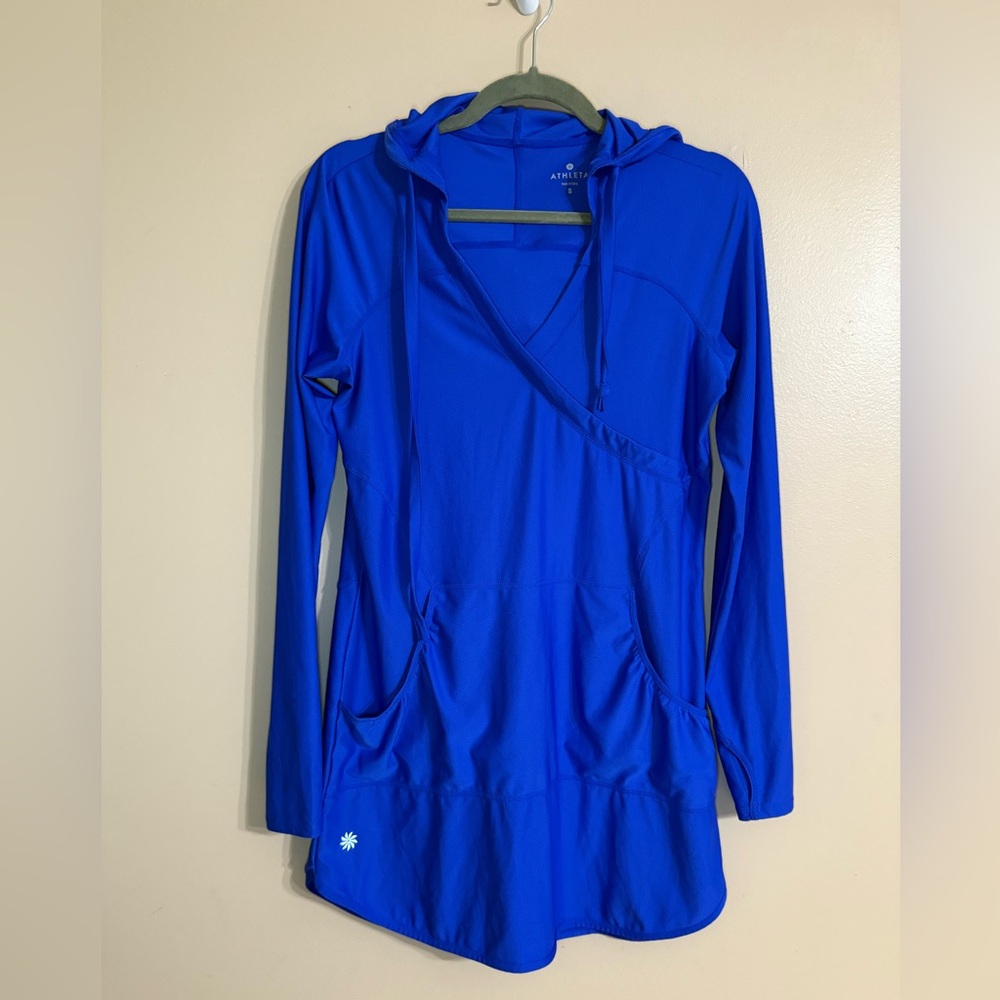 Athleta Long Sleeve Hooded Athletic Dress Blue Size Small